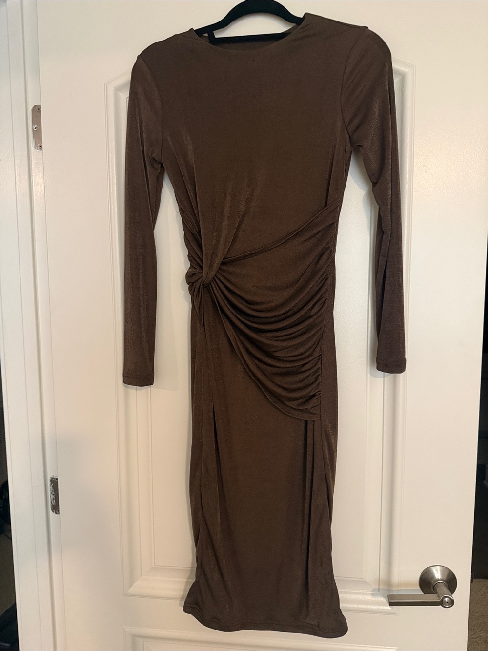 SHEIN Brown Long Sleeve Ruched Midi Dress NWOT